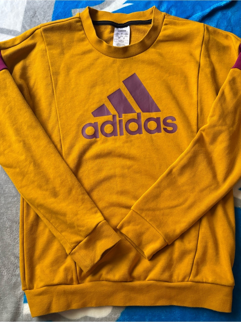 adidas Men's Mustard Yellow Crewneck Sweatshirt with Maroon Logo